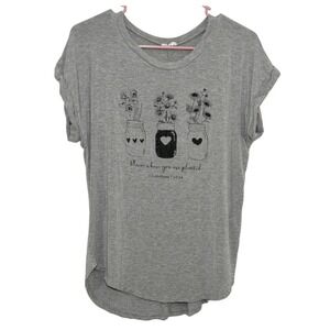 Funky Pink Bloom Where You Are Planted Gray Oversized‎ Graphic T-Shirt Medium